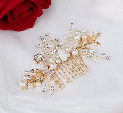 "Gia" - Gold Pearl and Crystal Bridal Hair Comb