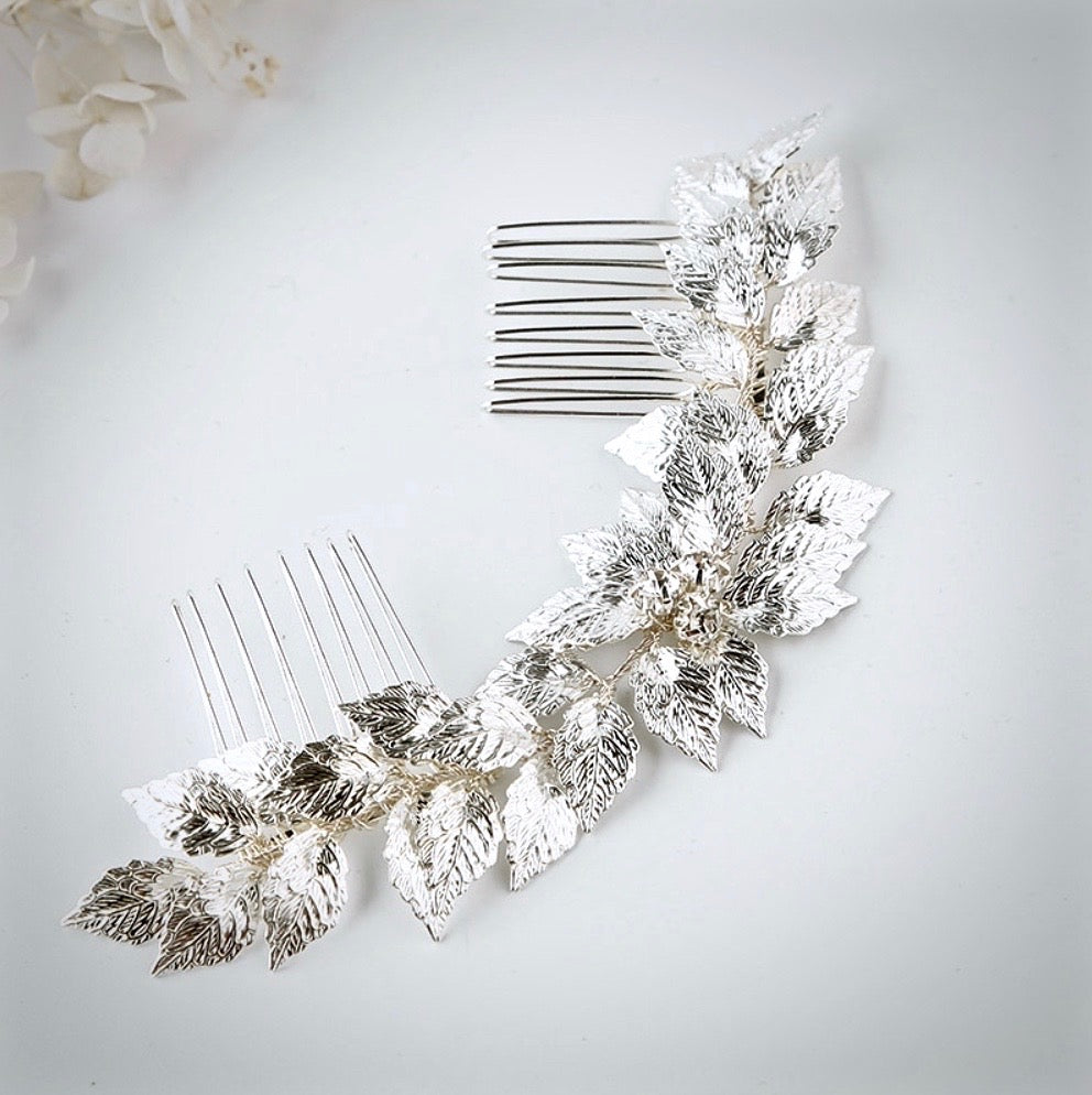 "Berta" - Silver Leaf Bridal Hair Comb