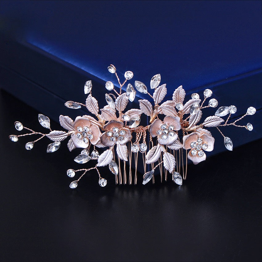 Myra - Floral Bridal Hair Comb - Available in Silver, Rose Gold and Yellow Gold