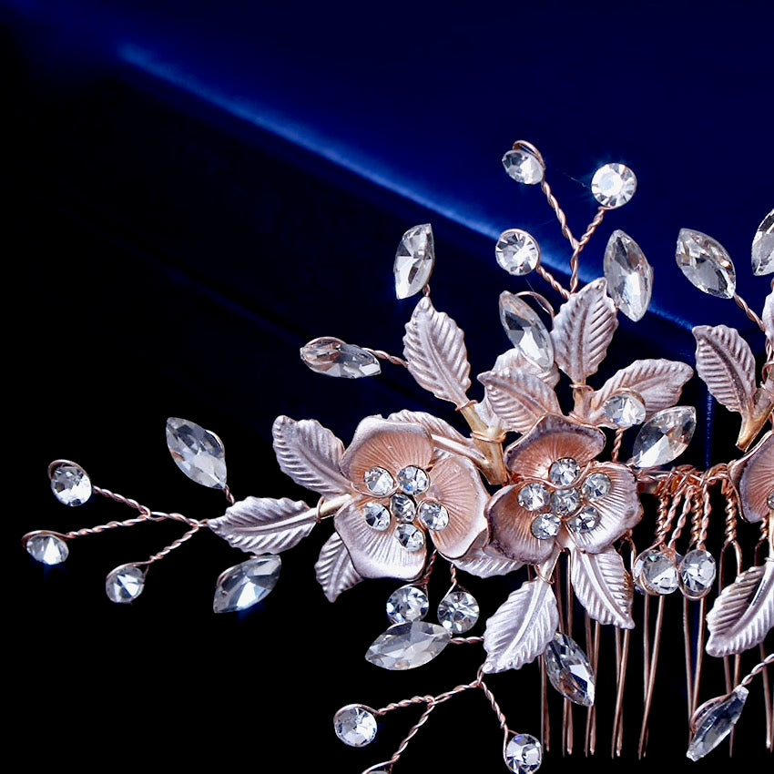 Myra - Floral Bridal Hair Comb - Available in Silver, Rose Gold and Yellow Gold