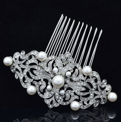 "Jade" - Vintage Pearl and Crystal Bridal Hair Comb