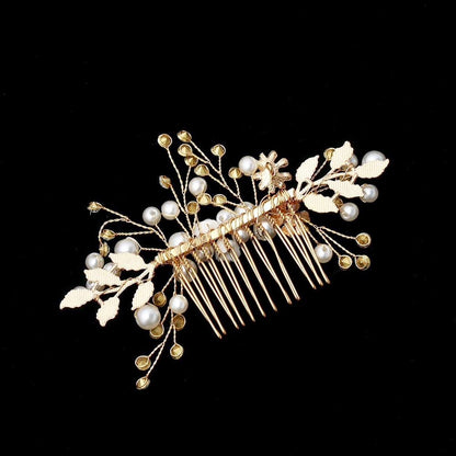 "Gia" - Gold Pearl and Crystal Bridal Hair Comb