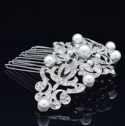 "Jade" - Vintage Pearl and Crystal Bridal Hair Comb
