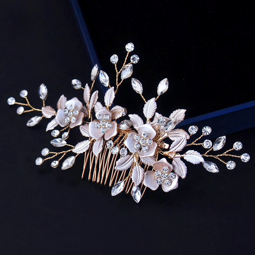 Myra - Floral Bridal Hair Comb - Available in Silver, Rose Gold and Yellow Gold