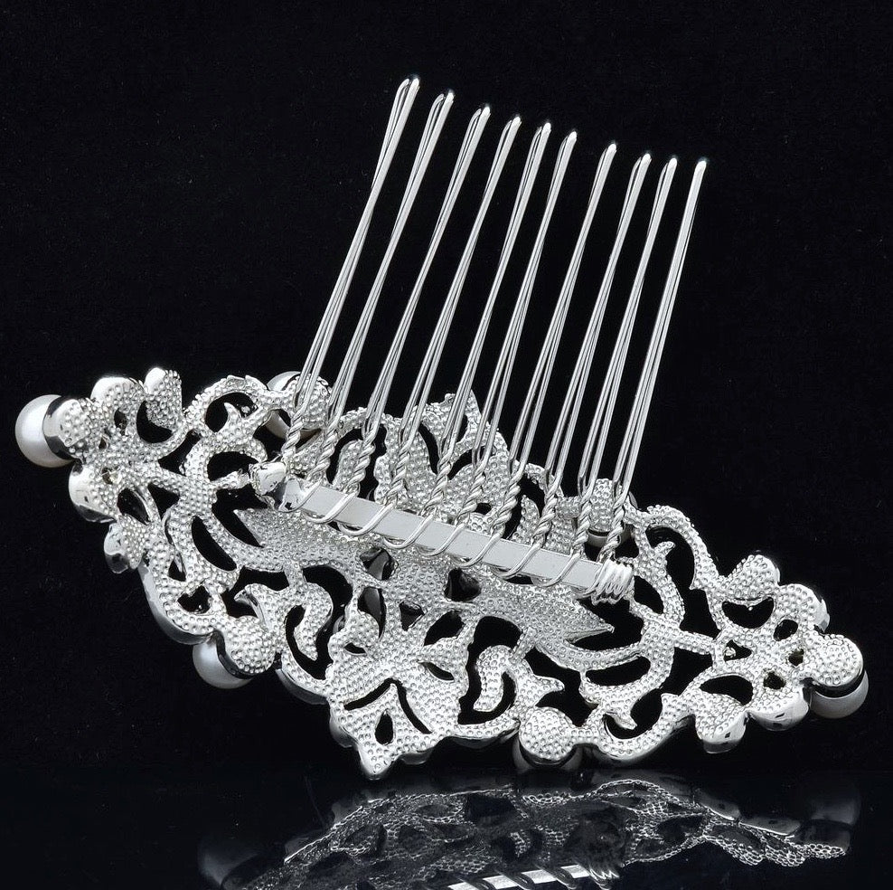 "Jade" - Vintage Pearl and Crystal Bridal Hair Comb