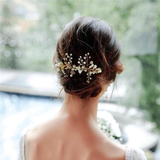 "Gia" - Gold Pearl and Crystal Bridal Hair Comb