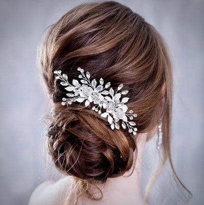 Myra - Floral Bridal Hair Comb - Available in Silver, Rose Gold and Yellow Gold