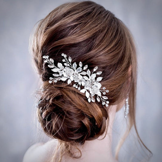 Myra - Floral Bridal Hair Comb - Available in Silver, Rose Gold and Yellow Gold