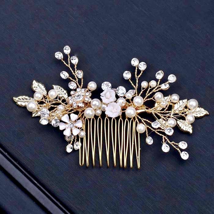 "Gia" - Gold Pearl and Crystal Bridal Hair Comb