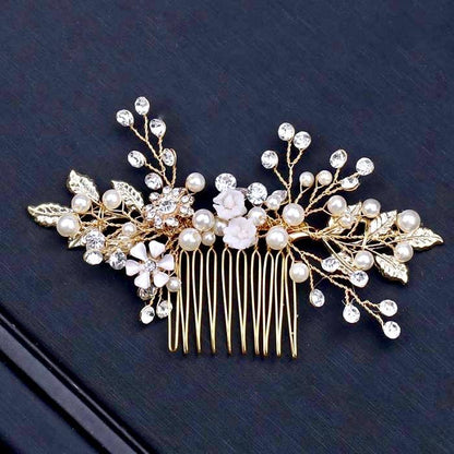 "Gia" - Gold Pearl and Crystal Bridal Hair Comb
