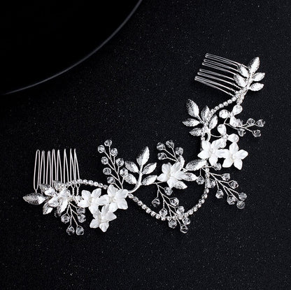 "Gianna" - Silver Pearl and Crystal Bridal Hair Vine