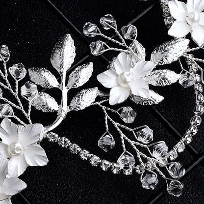 "Gianna" - Silver Pearl and Crystal Bridal Hair Vine