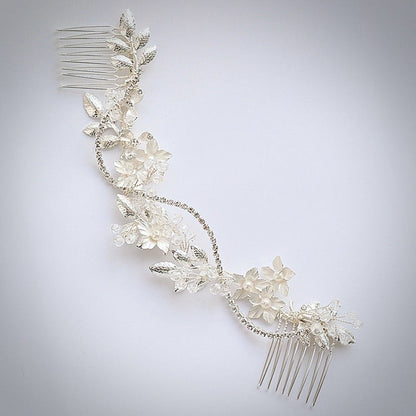 "Gianna" - Silver Pearl and Crystal Bridal Hair Vine