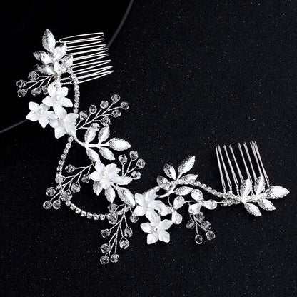 "Gianna" - Silver Pearl and Crystal Bridal Hair Vine