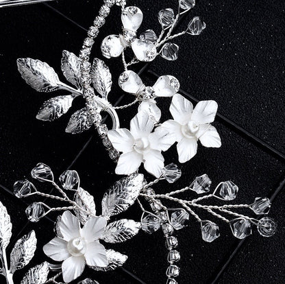 "Gianna" - Silver Pearl and Crystal Bridal Hair Vine