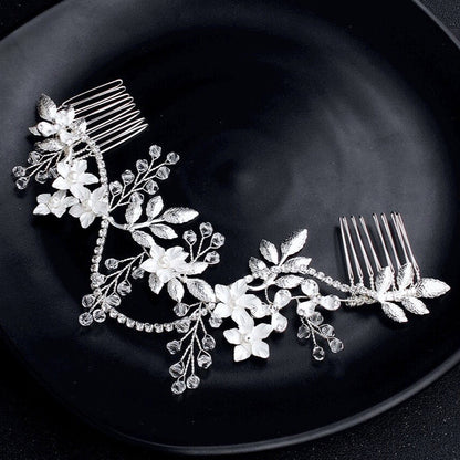 "Gianna" - Silver Pearl and Crystal Bridal Hair Vine
