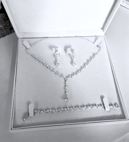 Elmira - Silver Cubic Zirconia Bridal Three-Piece Jewelry Set - Available in Silver and Rose Gold