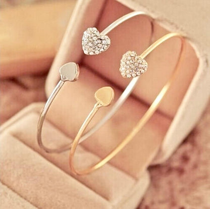 Vivian - Delicate Heart Bangle Bracelet - Available in Silver and Rose Gold