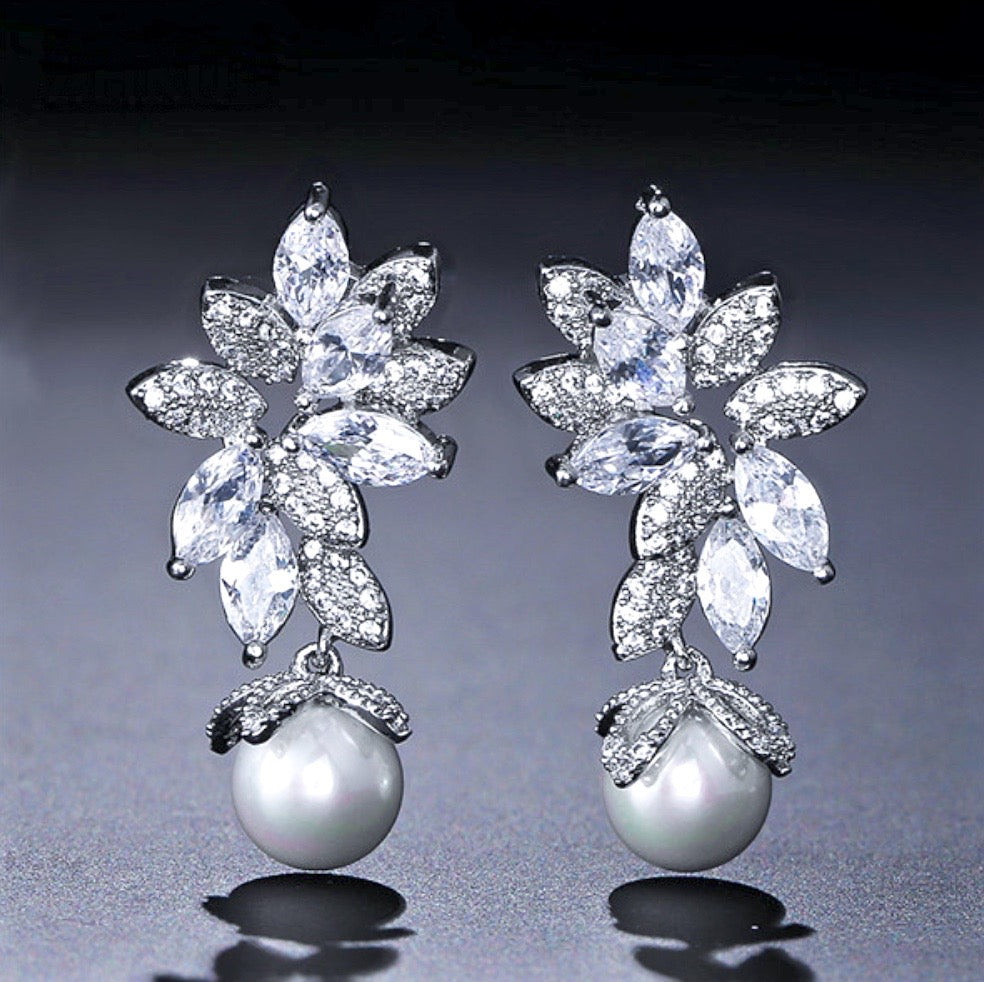 Ida - Pearl and Cubic Zirconia Bridal Earrings - More Colors