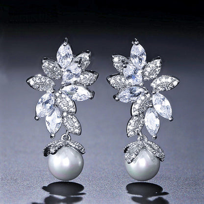 Ida - Pearl and Cubic Zirconia Bridal Earrings - More Colors