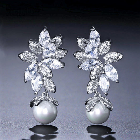 Ida - Pearl and Cubic Zirconia Bridal Earrings - More Colors
