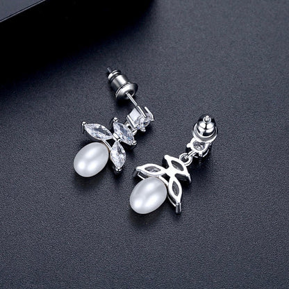 Kim - Pearl and Cubic Zirconia Bridal Earrings