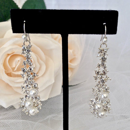 Sade - Pearl and Rhinestone Bridal Earrings
