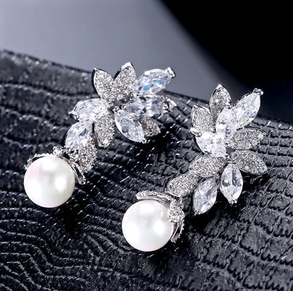 Ida - Pearl and Cubic Zirconia Bridal Earrings - More Colors
