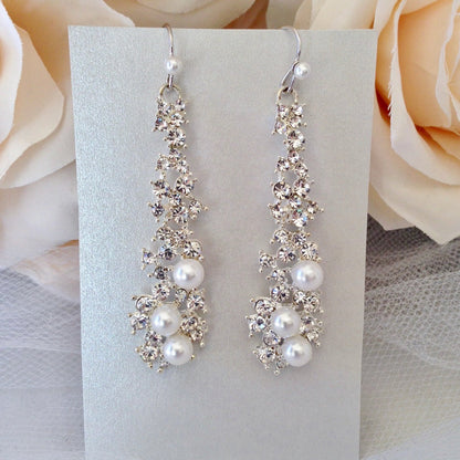 Sade - Pearl and Rhinestone Bridal Earrings