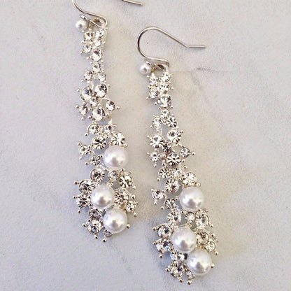 Sade - Pearl and Rhinestone Bridal Earrings