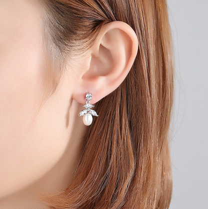Kim - Pearl and Cubic Zirconia Bridal Earrings