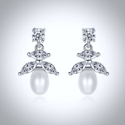 Kim - Pearl and Cubic Zirconia Bridal Earrings
