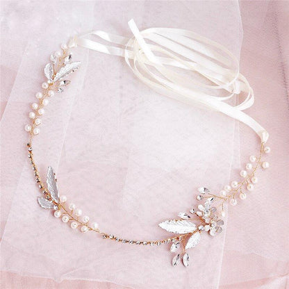 "Taryn" - Gold Pearl and Crystal Bridal Headband