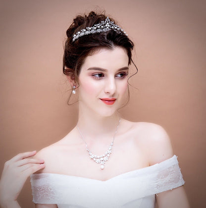 Louise - Silver Pearl and Cubic Zirconia Bridal Tiara