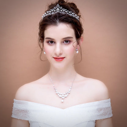 Louise - Silver Pearl and Cubic Zirconia Bridal Tiara