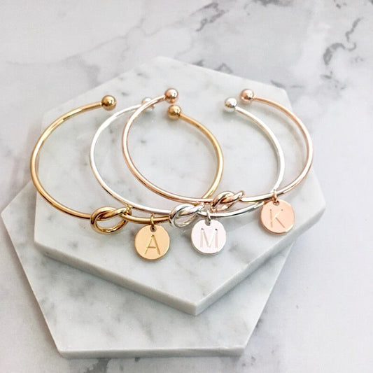 "Valerie" - Knot Bangle Bracelet - Available in Silver, Rose Gold and Yellow Gold