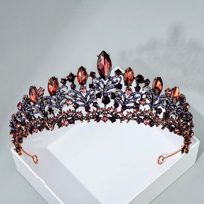 "Elowen" - Burgundy 3-Piece Bridal Jewelry Set With Tiara