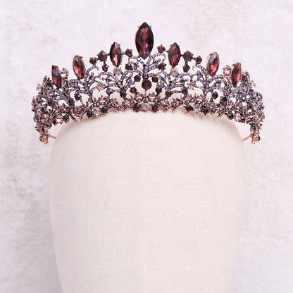 "Elowen" - Burgundy 3-Piece Bridal Jewelry Set With Tiara