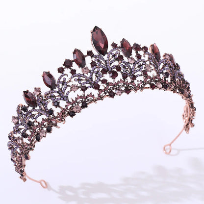 "Elowen" - Burgundy 3-Piece Bridal Jewelry Set With Tiara