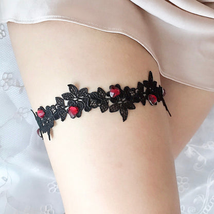 "Bridget" - Black and Burgundy Gothic Bridal Garter Set