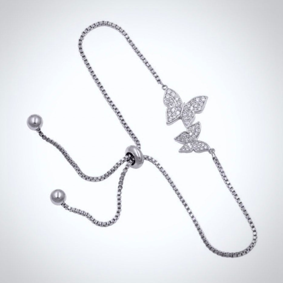 "Bettina" - Butterfly CZ Adjustable Bracelet - Available in Silver and Rose Gold