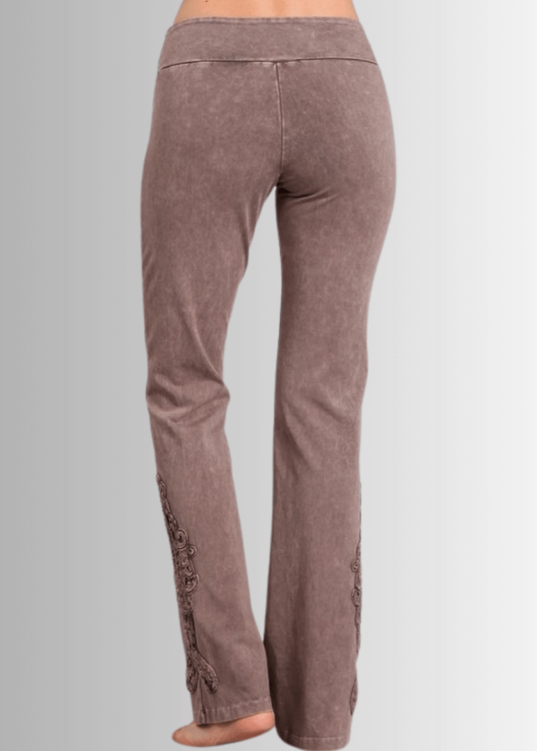 Mineral Washed Bootcut Jeggings Crochet Detail