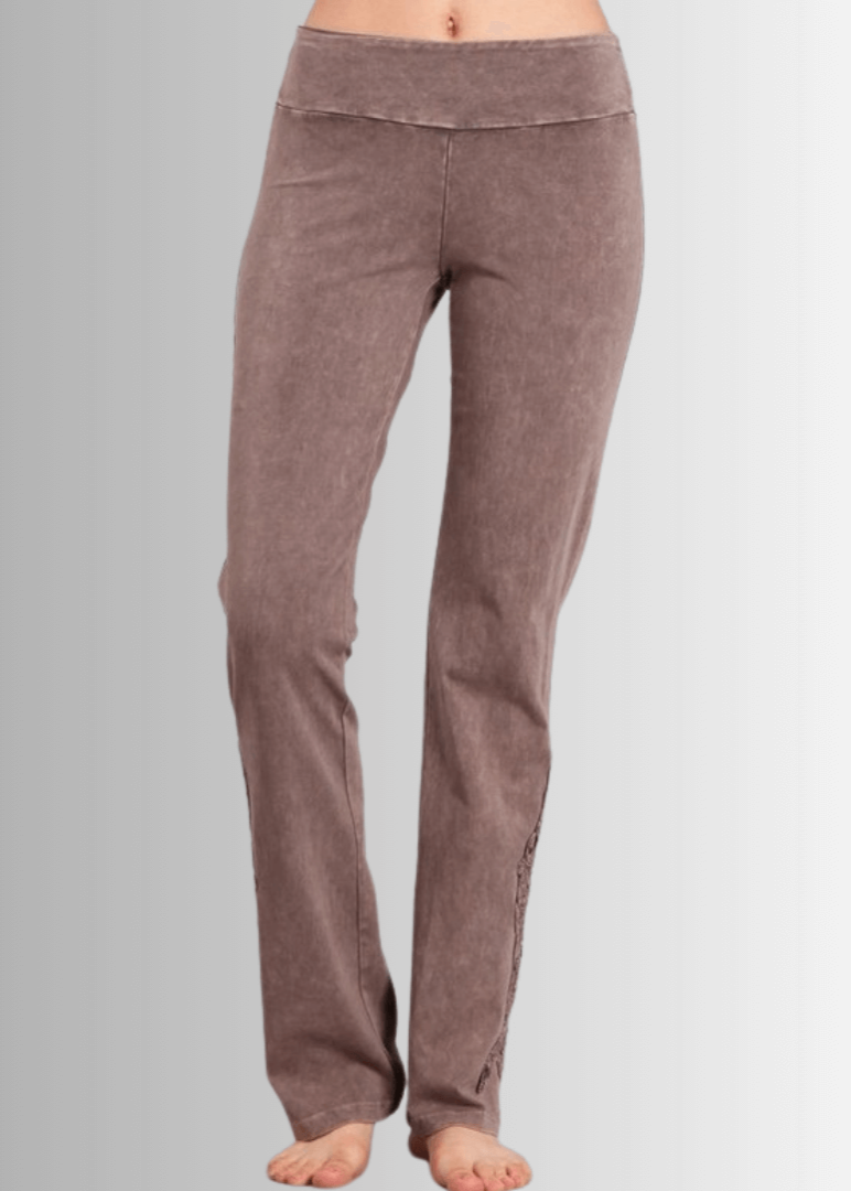 Mineral Washed Bootcut Jeggings Crochet Detail