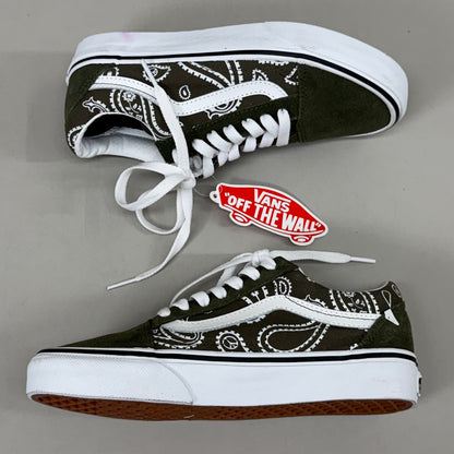VANS Peace Paisley Old Skool Sneaker Women's Sz 5.5 Men's 4.0 Olive Green KRFB0F