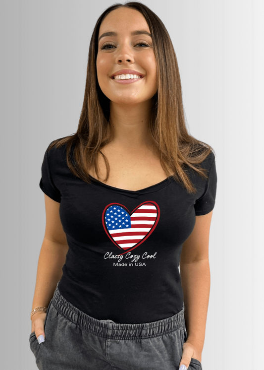 CCC Made in USA Flag Heart Graphic Tee