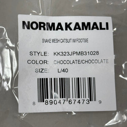 NORMA KAMALI One Shoulder Snake Mesh Catsuit Footsie Women's Sz L/40 Chocolate