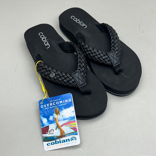 COBIAN Braided Bounce Synthetic Leather Sandals Women's Sz 8 EU 38.5 Black BRB10-001-8