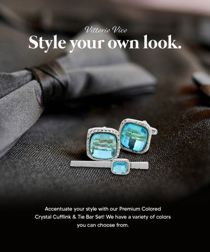 Vittorio Vico Men's Colored Crystal Cufflink & Tie Bar Set in Gift Box