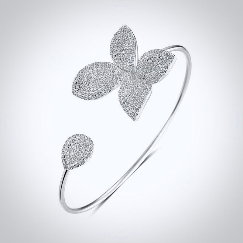 "Zinnia" - Cubic Zirconia Bridal Bangle Bracelet - Available in Silver and Yellow Gold