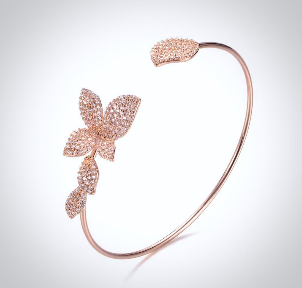 "Lucienne" - Cubic Zirconia Bridal Bangle Bracelet - Available in Silver, Rose Gold and Yellow Gold